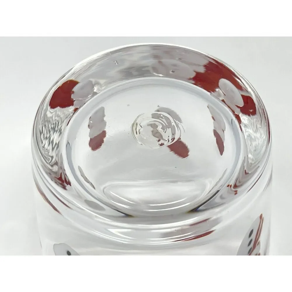 Crate & Barrel Handblown Snowman Fused Glass Tumbler Double Old Fashioned